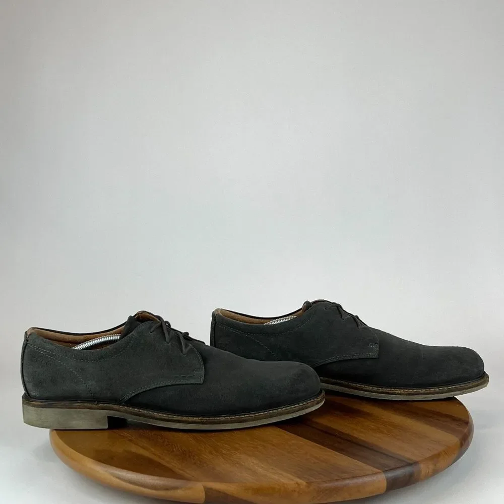 Mens Ecco Gray Suede‎ Plain Toe Dress Derby Shoes Size EU 45 US 11-11.5 M GUC
